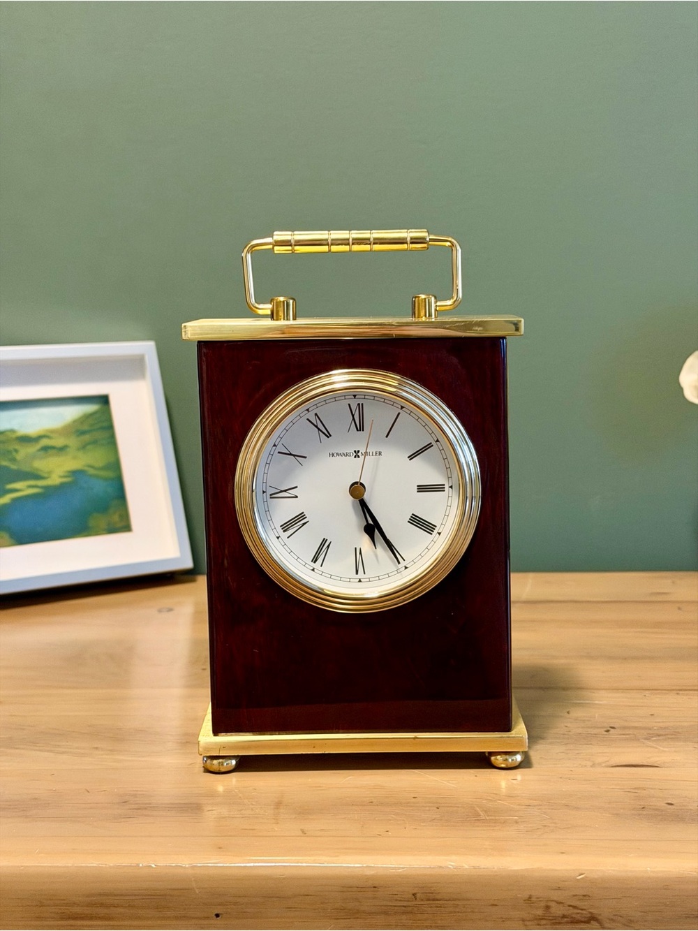 Howard Miller Rosewood Brass Tabletop Clock Vintage Style